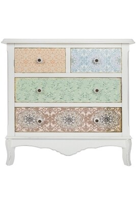 Kommode Paisley – 4 Schubladen, Shabby Chic, Steingutgriffe, Materialmix