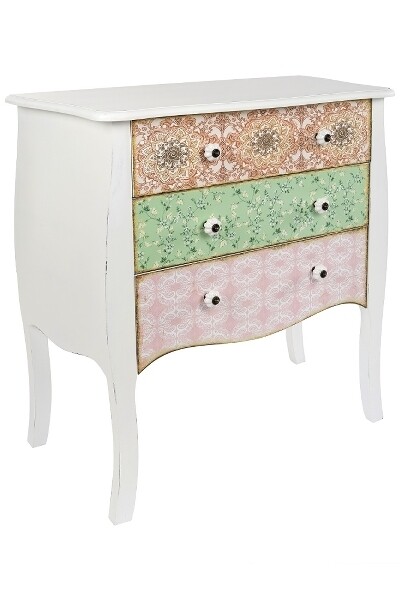 Kommode Paisley – 3 Schubladen, Shabby Chic, Steingutgriffe, Materialmix