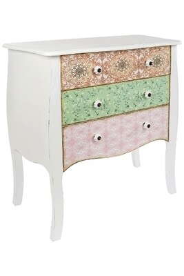 Kommode Paisley – 3 Schubladen, Shabby Chic, Steingutgriffe, Materialmix