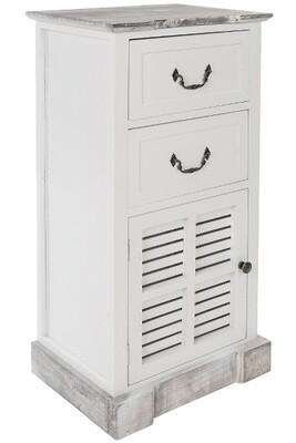 Nachttisch Kommode &quot;Mathilde&quot; – Landhausstil, Weiss/Grau/Schwarz, 1 Tür, 2 Schubladen