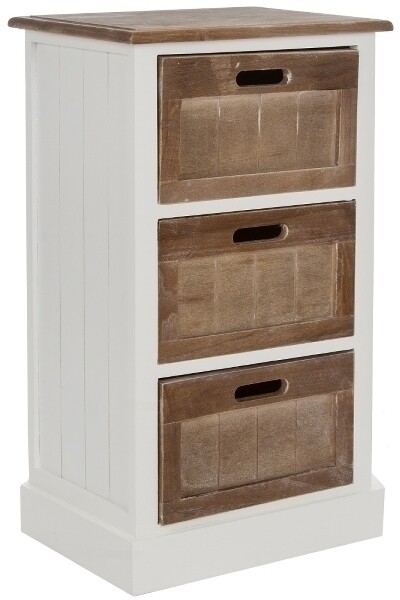 Nachttisch Kommode "Beatrice" – Landhausstil, Weiss/Holz Gewischt, 3 Schubladen, Shabby Chic