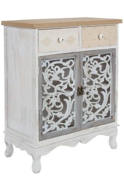 Kommode Kiara – 2 Schubladen, Antik Weiss, Spiesstanne, Shabby Chic