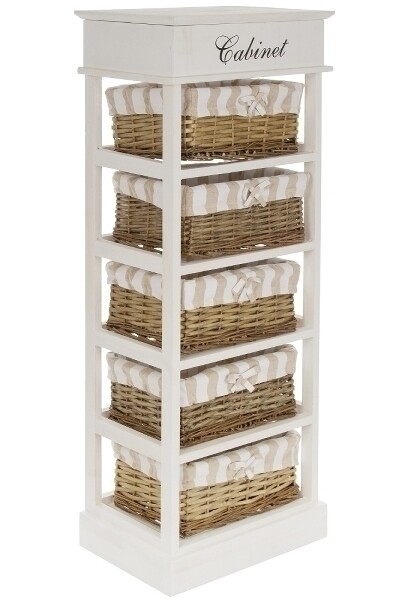 Regal Kommode Joana – 5 Körbe, Klappe, Geheimfach, Paulownia Holz