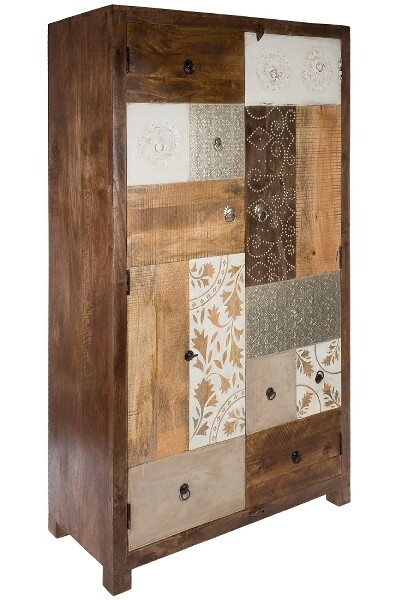 Schrank Almirah – 2-türig, Holz-Patchwork, Pastellfarben, Handgefertigt