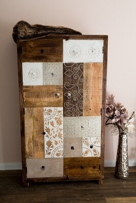 Schrank Holz-Patchwork-Design 2-türig almirah