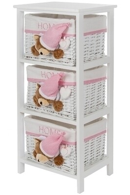 Regal Kommode Sleepy Bear – 3 Körbe, Weiss/Pink, MDF, Eucalyptus Holz