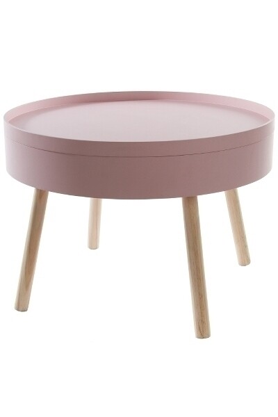 Beistelltisch Lynn – Rosa, Stauraum, runde Tischplatte, Holzbeine