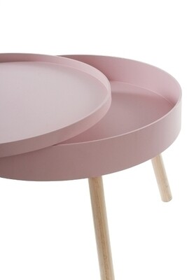 Beistelltisch Lynn – Rosa, Stauraum, runde Tischplatte, Holzbeine