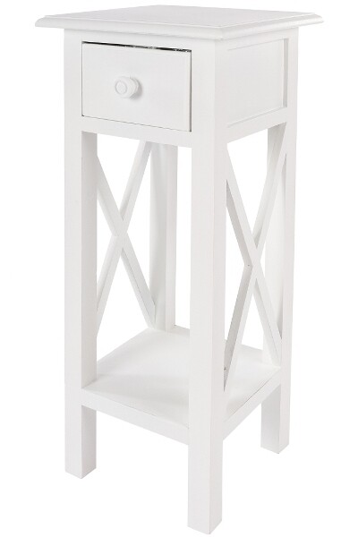Beistelltisch Telefontisch Meridian – Weiss, 1 Schublade, klassischer Landhausstil