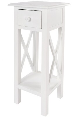 Beistelltisch Telefontisch Meridian – Weiss, 1 Schublade, klassischer Landhausstil