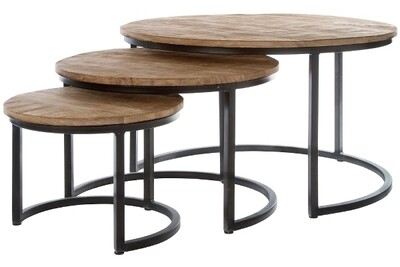 Couchtischset Moon – 3-teilig, Mangoholz, schwarzes Metalluntergestell, Natur