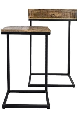 Beistelltischset Basel – 2-teilig, Holzplatte, Metallgestell Schwarz, Modern