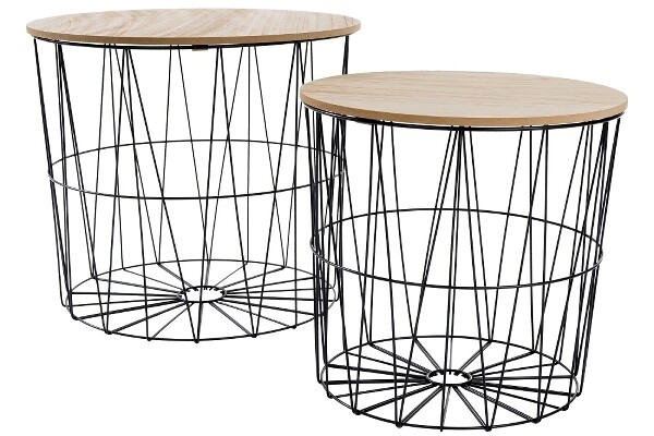 Beistelltischset Max – 2-teilig, schwarzes Metallgitter, Holzplatten, stilvoll