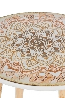 Beistelltisch Paisley – Rund, weiss antik, 70er Stil, farbenfrohes Muster