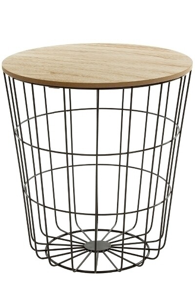 Beistelltisch Fritz – Metallkorb Anthrazit, abnehmbarer Holzdeckel, schwarz