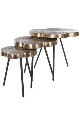 Beistelltischset Madinat – 3-teilig, Metall, Jahresringmuster, Bronzefarben