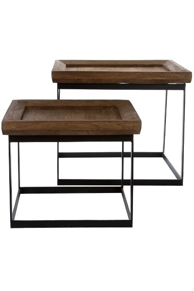 Beistelltisch-Set Saturn – 2-teilig, Holzplatte, Metallgestell, Schutzrand