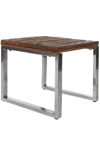 Beistelltisch Xavier – 50x50x47 cm, Holzschwellen, Metall-Kufenuntergestell, rustikal-modern