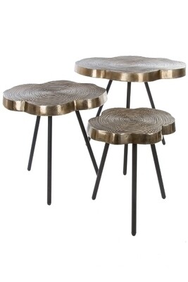 Beistelltischset Madinat – 3-teilig, Metall, Jahresringmuster, Bronzefarben Beistelltischset Madinat – 3-teilig, Metall, Jahresringmuster, Bronzefarben