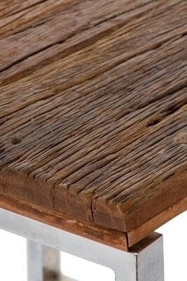 Beistelltisch Xavier – 50x50x47 cm, Holzschwellen, Metall-Kufenuntergestell, rustikal-modern