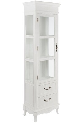 Vitrine Elegance – 2 Schubladen, Landhausstil, weiss antik, Rosenverzierungen