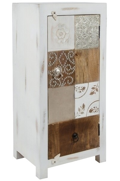 Kommode Schrank Santosh – Tür, 2 Fachböden, Kassettenmuster, Shabby Chic