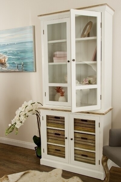 Vitrine Schrank &quot;Provence&quot; mit 2 Glastüren und 6 Holzkörben