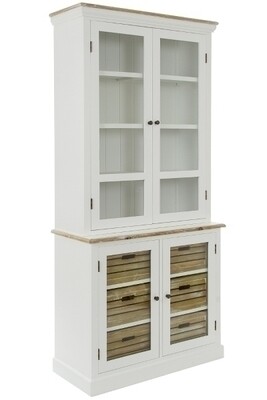 Vitrine Provence – zweiteilig, Glastüren, Holzkörbe, mediterraner Landhausstil