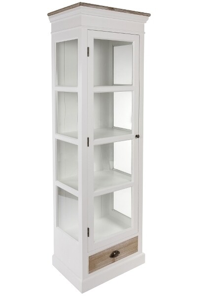 Glasvitrine Provence – Landhausstil, Schublade mit Muschelgriff, weiss antik