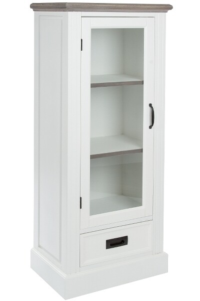 Glasvitrine Rita – Landhausstil, Glastür, Schublade, braunweiss