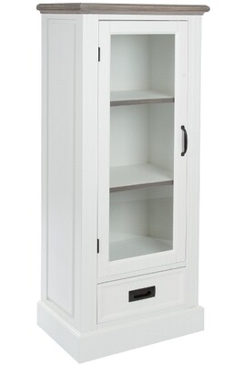 Glasvitrine Rita – Landhausstil, Glastür, Schublade, braunweiss