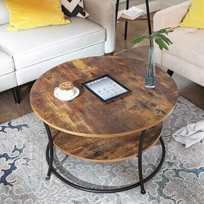 Couchtisch rund mit Eisengestell Sofatisch Wohnzimmertisch mit Ablage Vintage Industrie-Design