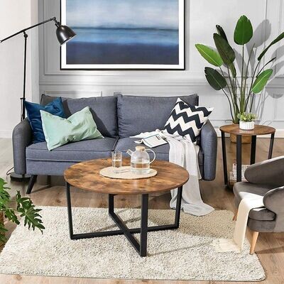 Couchtisch rund Kaffeetisch Sofatisch Wohnzimmertisch Vintage Industrie-Design dunkelbraun II