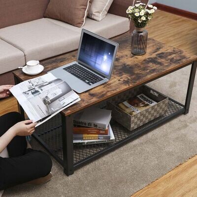 Couchtisch mit grosser Ablage Kaffeetisch stabil Sofatisch Wohnzimmertisch Vintage