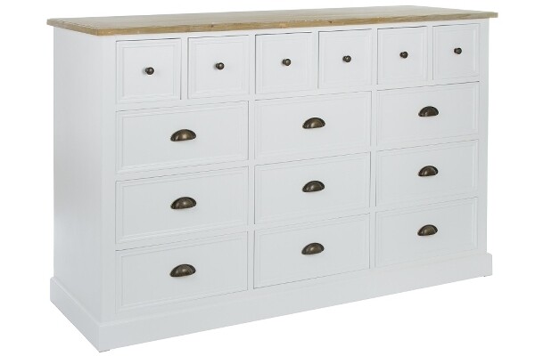 Apothekerkommode Florence – FSC®, 15 Schubladen, Landhausstil, weiss antik