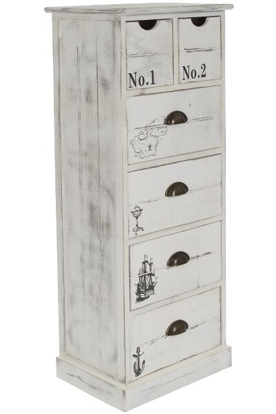 Maritime Kommode Leila – 6 Schubladen, Schiffsplanken, Shabby Chic