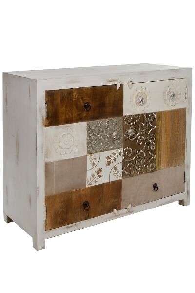 Kommode Santosh – 2 Kassettentüren, 4 Schubladen, Shabby Chic, Holzmix
