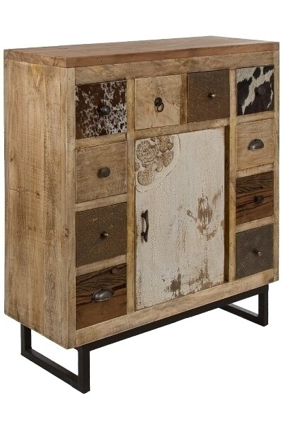 Kommode Neelu – 10 Schubladen, 1 Tür, Materialmix, schwarzes Metallgestell