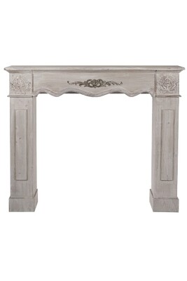Cheminée-Konsole / Kaminumrandung William – Vollholz, Shabby Chic Landhausstil, antik graubraun, 116x20x102 cm
