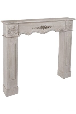 Cheminée-Konsole / Kaminumrandung William – Vollholz, Shabby Chic Landhausstil, antik graubraun, 116x20x102 cm