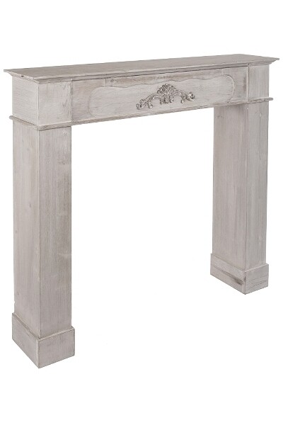 Kaminumrandung Malte – Handgefertigt, Shabby Chic, Tannenholz, 108x23x98 cm, braun-weiss