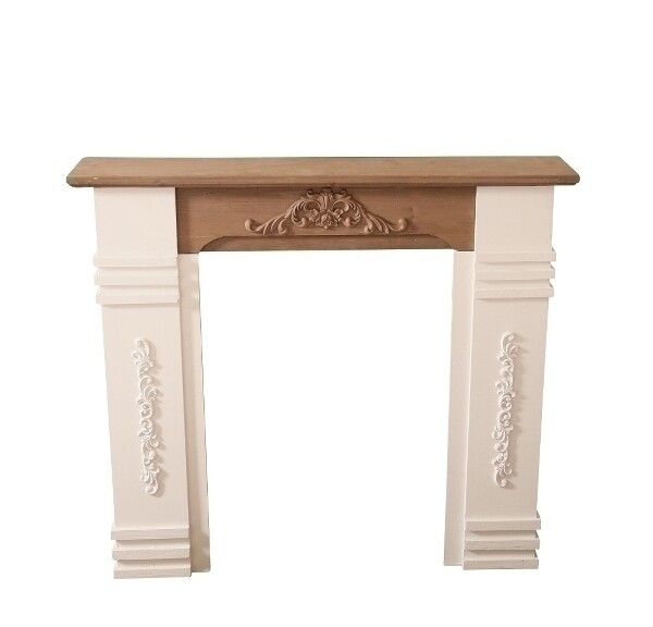 Cheminée-Konsole Kaminumrandung Rocco Shabby Chic antik weiss, handgefertigt