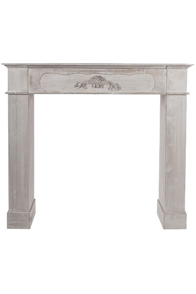Kaminumrandung Malte – Handgefertigt, Shabby Chic, Tannenholz, 108x23x98 cm, braun-weiss