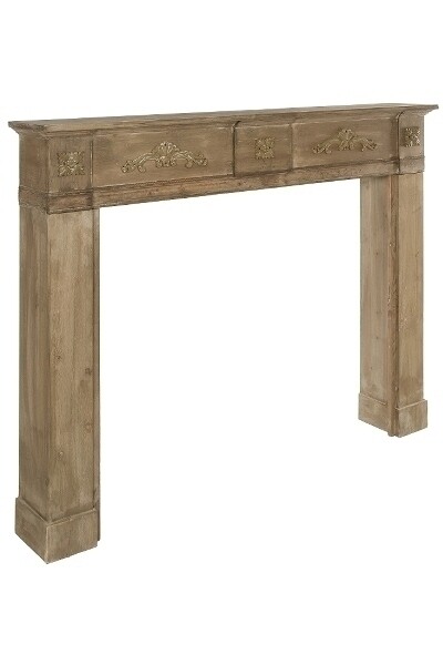 Cheminée-Konsole Kaminumrandung Per braun antik aus Vollholz, Landhausstil mit Ornamenten, 113x137x20 cm