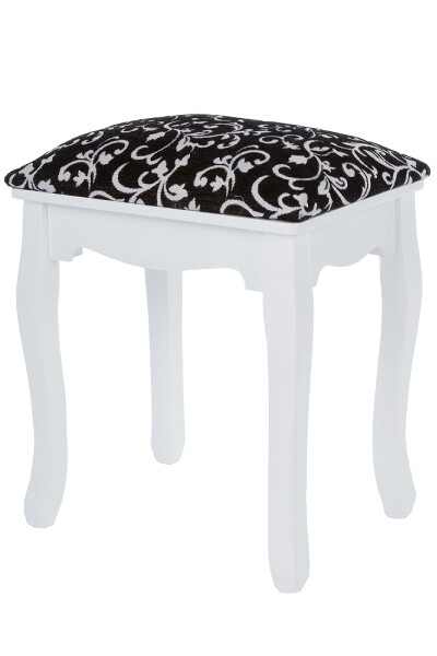Gepolsterter Hocker Romantic – Floral Schwarz-Weiss, MDF &amp; Paulownia, Komfortabel