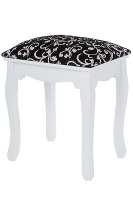 Gepolsterter Hocker Romantic – Floral Schwarz-Weiss, MDF &amp; Paulownia, Komfortabel