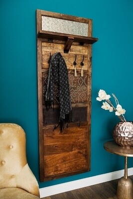 Holz Garderobe mit Lederverzierungen - Dunkelbraun