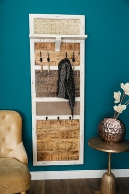 Holz Garderobe mit Lederverzierungen - Weiss, Braun