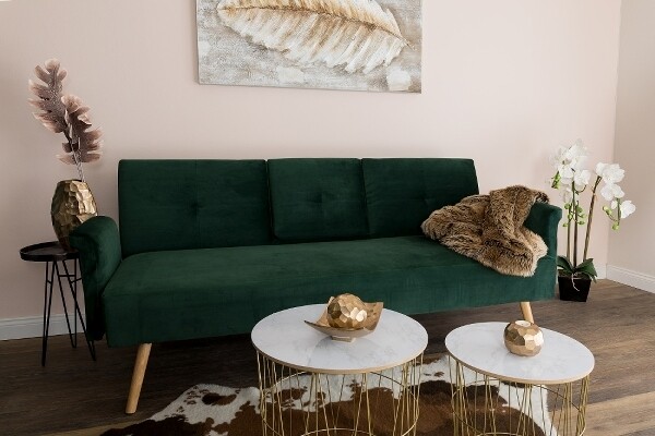 Couch Sofa Kiana mit Tisch und Schlaffunktion - smaragdgrün