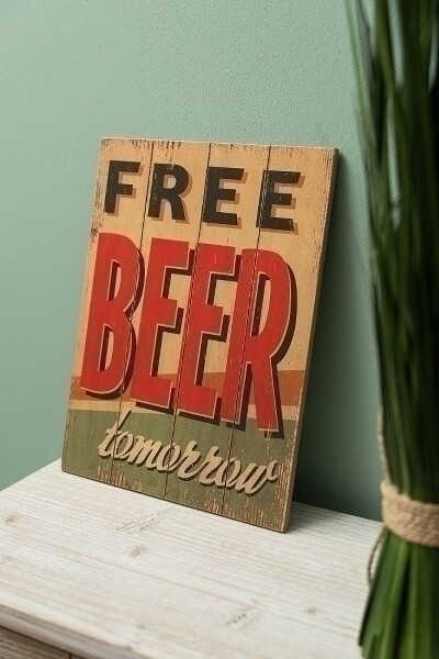 Holzschild &quot;Free beer&quot;